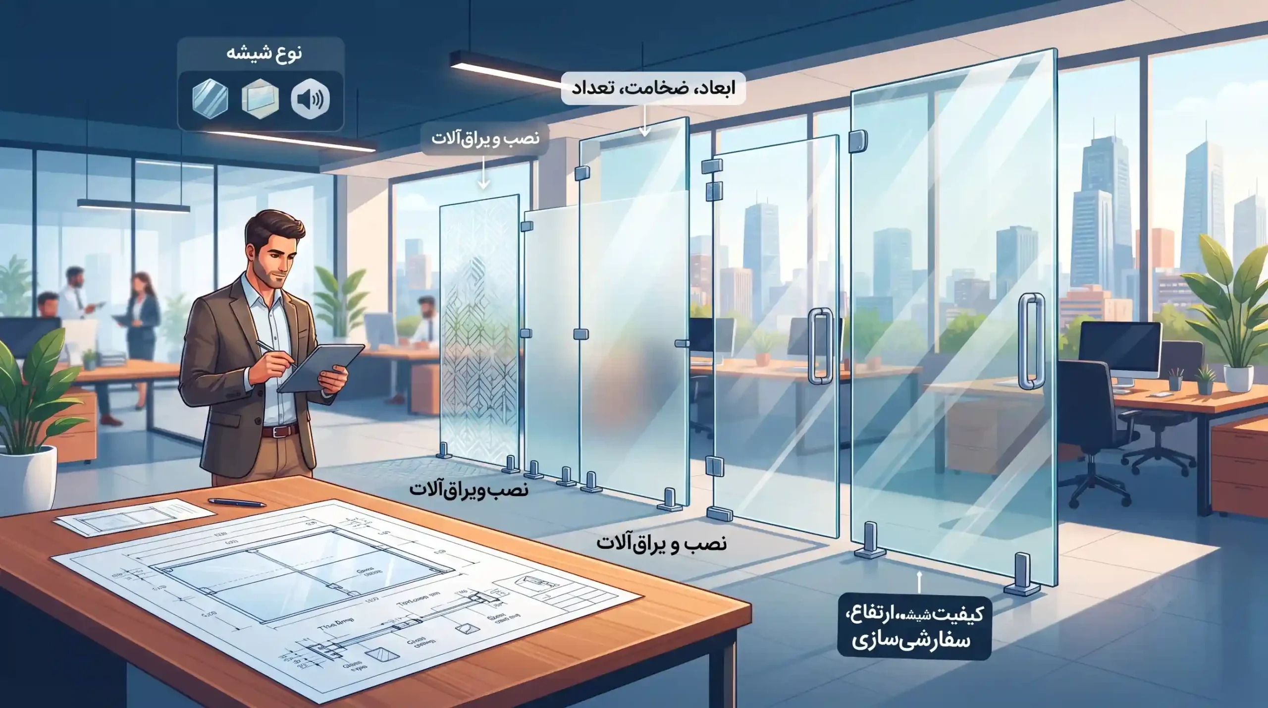 🔍 عوامل موثر بر قیمت پارتیشن شیشه ای فریم لس