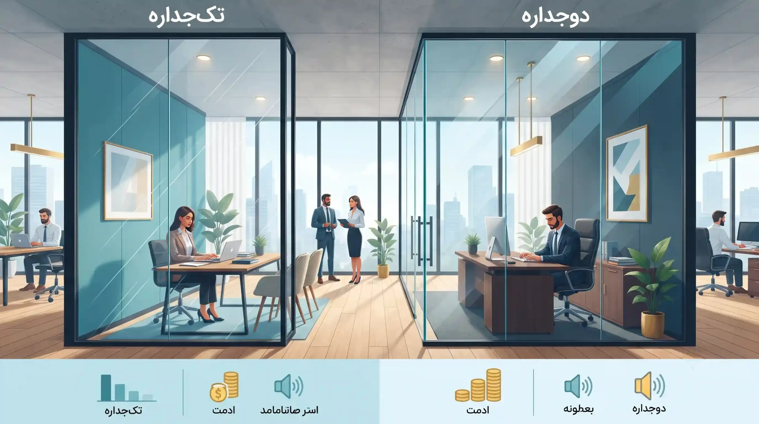 🛠 مقایسه پارتیشن فریم لس تک‌جداره و دوجداره از نظر قیمت و کارایی