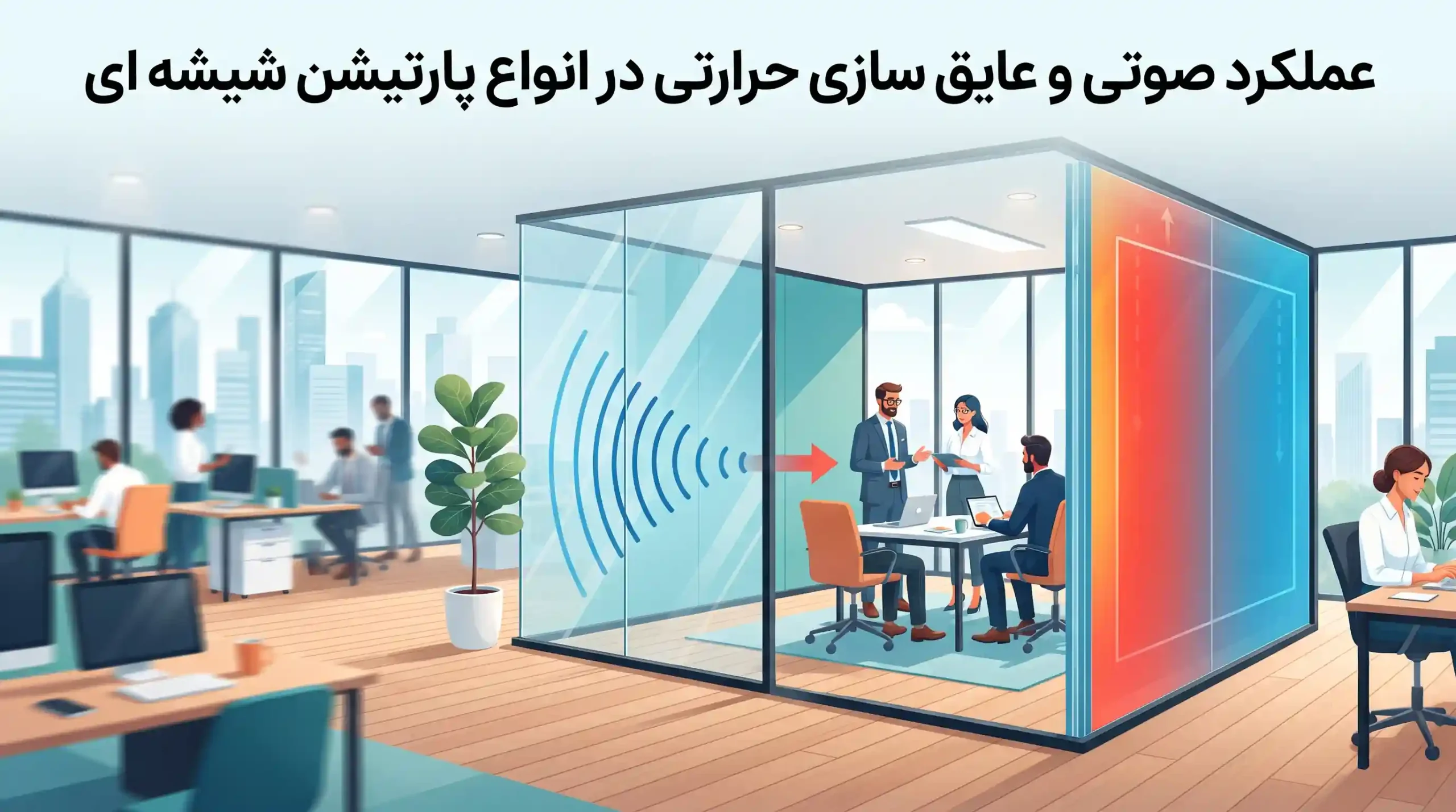 🔇 عملکرد صوتی و عایق سازی حرارتی در انواع پارتیشن شیشه ای