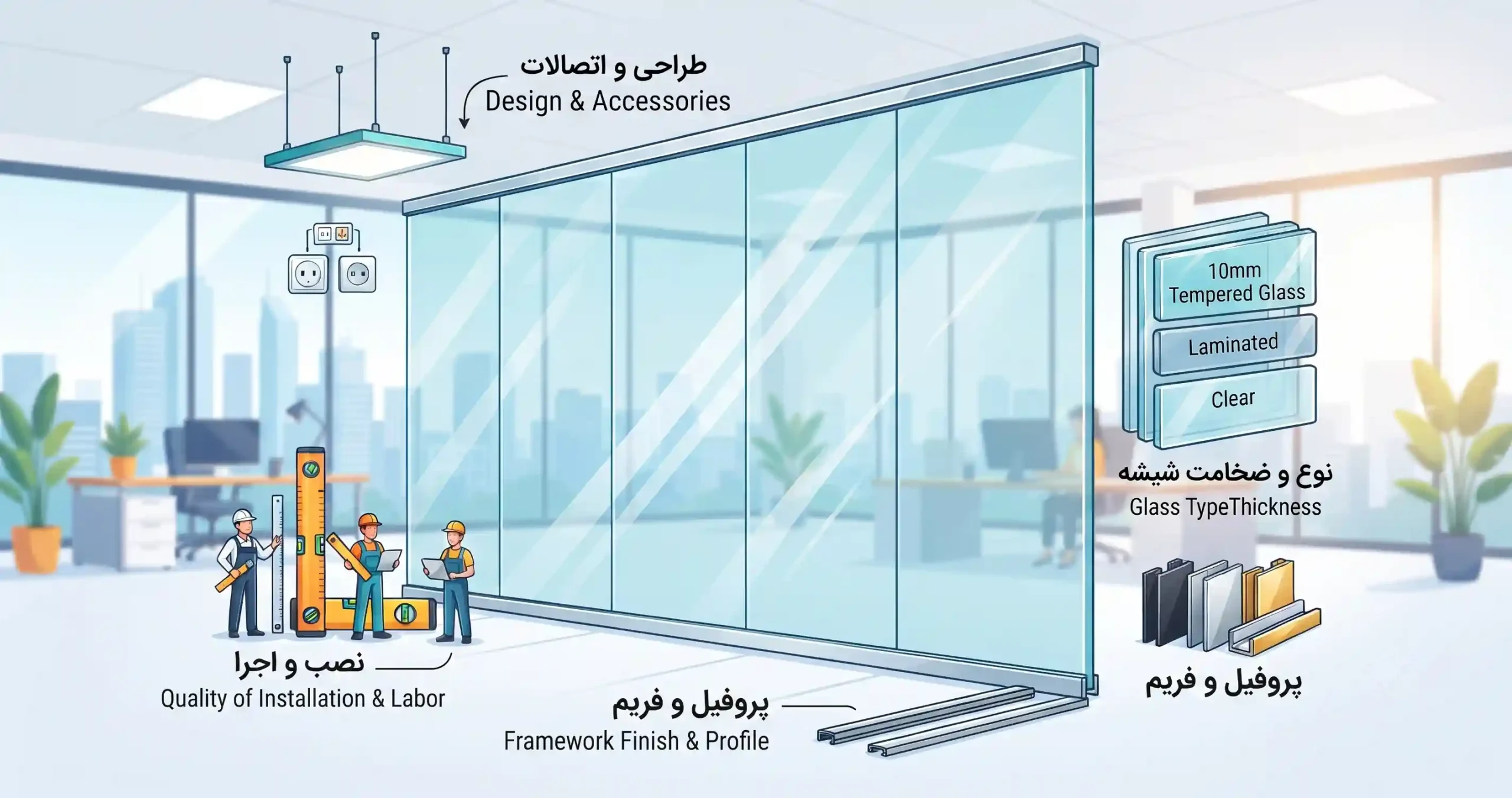 📈 عوامل موثر بر قیمت پارتیشن شیشه ای فریم لس