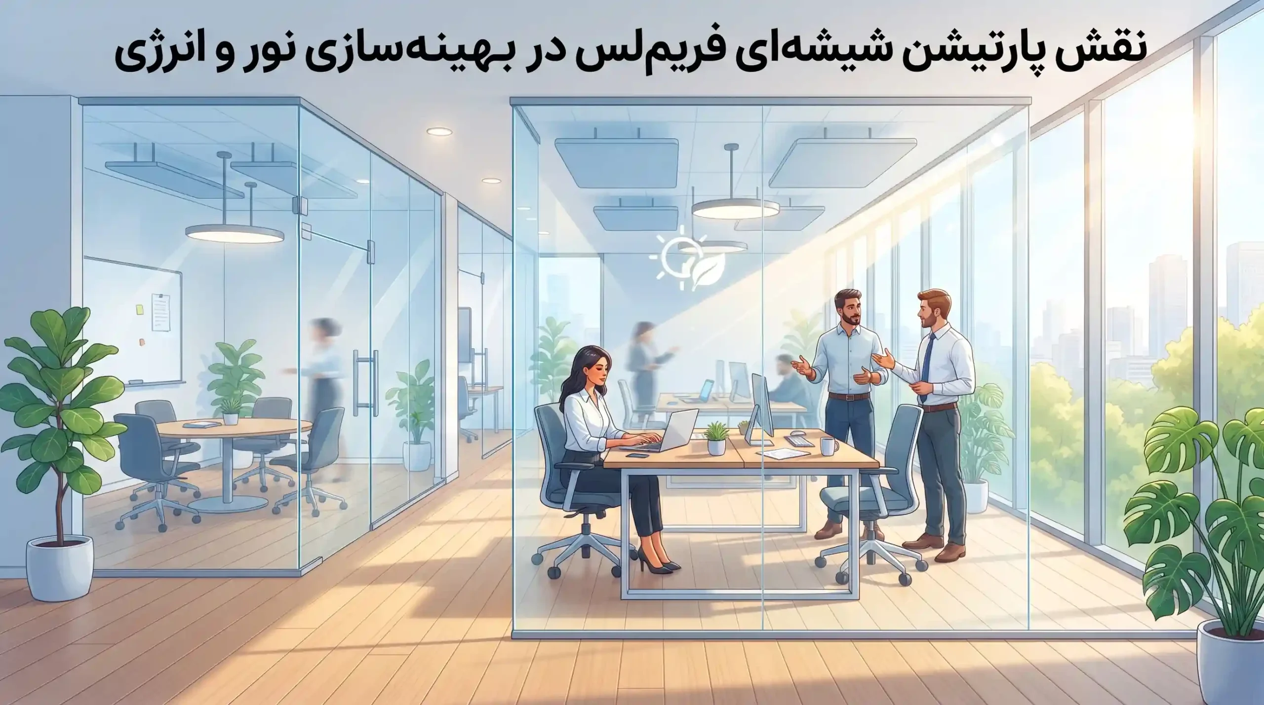 🏢 نقش پارتیشن شیشهای فریملس در بهینهسازی نور و انرژی
