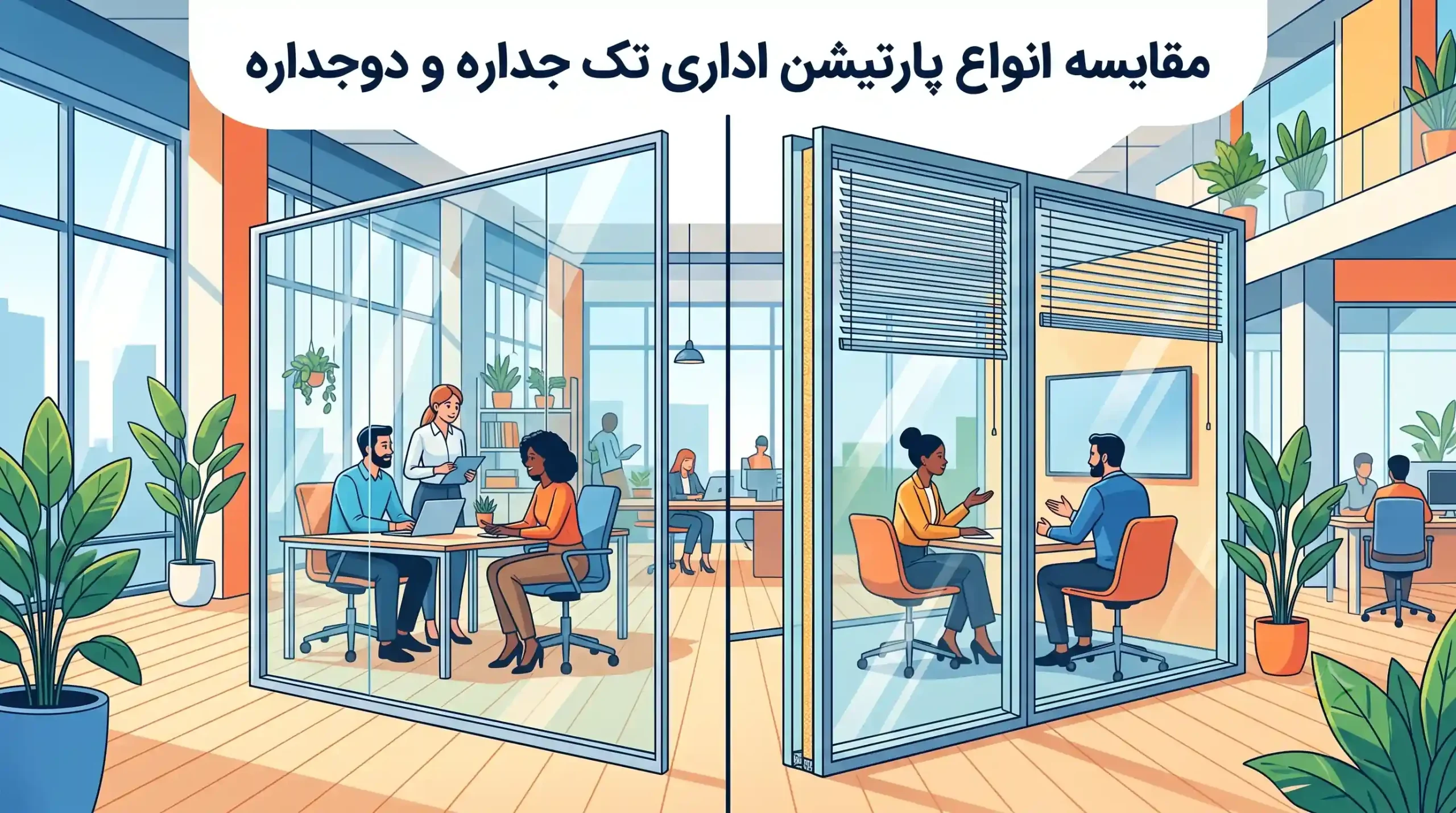 📊 مقایسه انواع پارتیشن اداری تک جداره و دوجداره