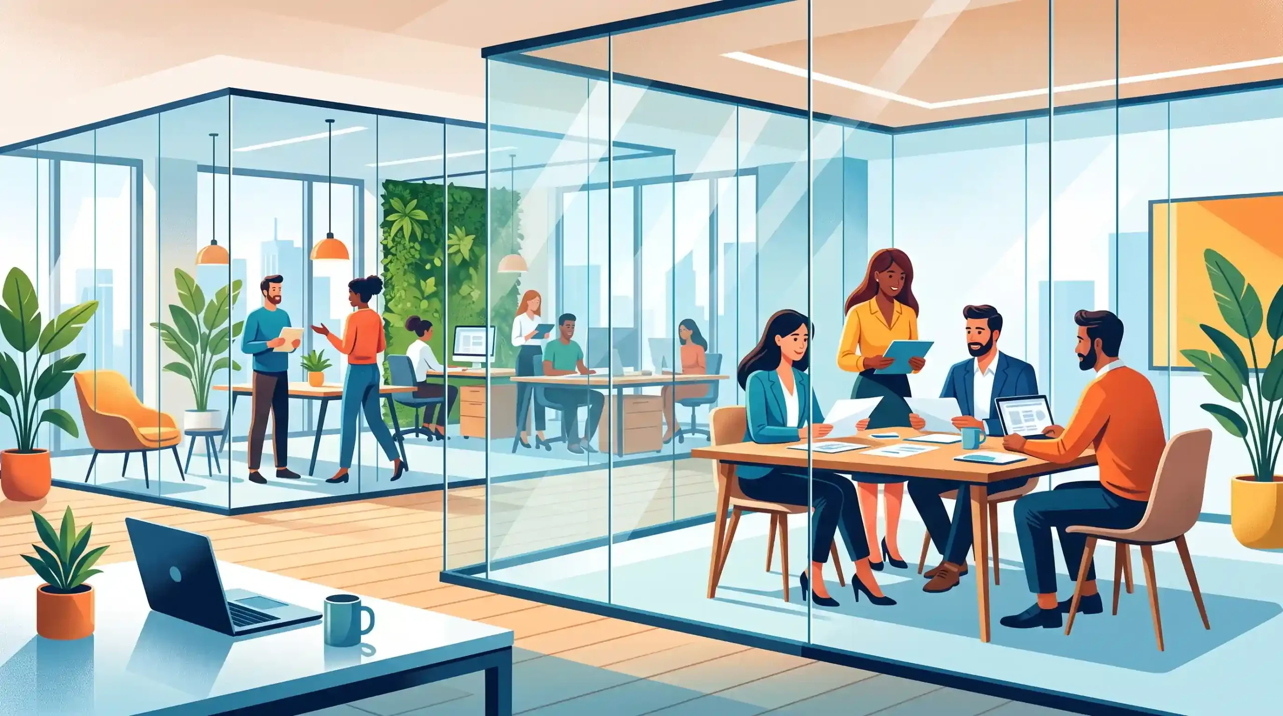 ✨ ویژگی ها و مزایای طراحی و اجرای پارتیشن شیشه ای فریم لس