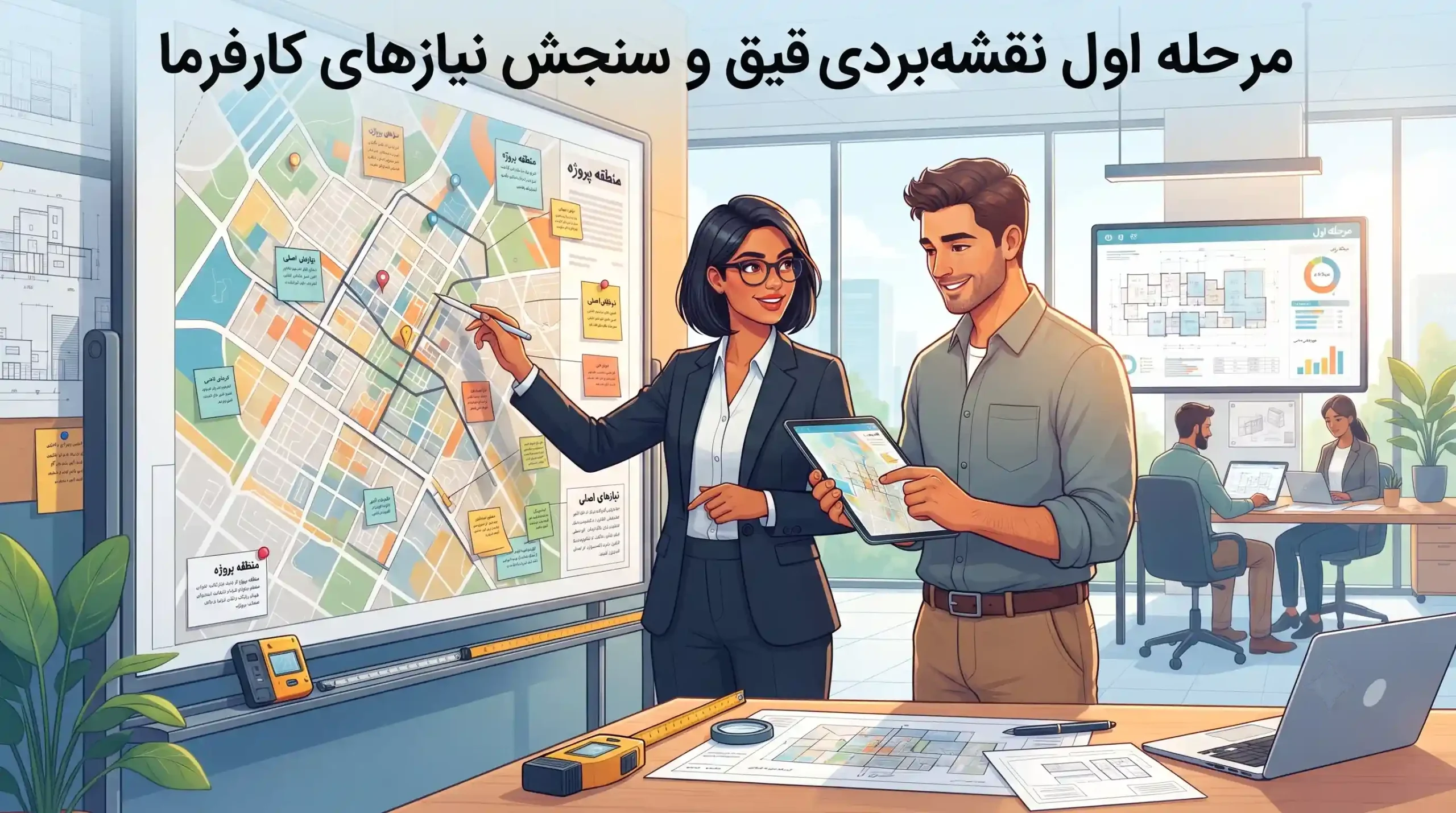 📐 مرحله اول نقشه‌برداری دقیق و سنجش نیازهای کارفرما