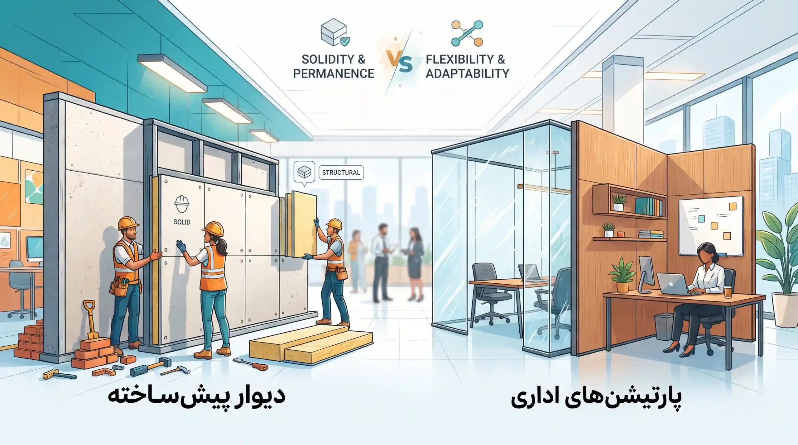 🛡️ پارتیشنهای دوجداره مجهز به پرکره عایق صوتی و حرارتی مطلق